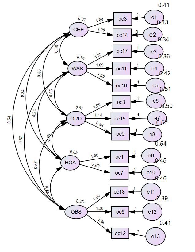 Model confirmatiory factor analysis Malay obsessive compulsive inventory-revised